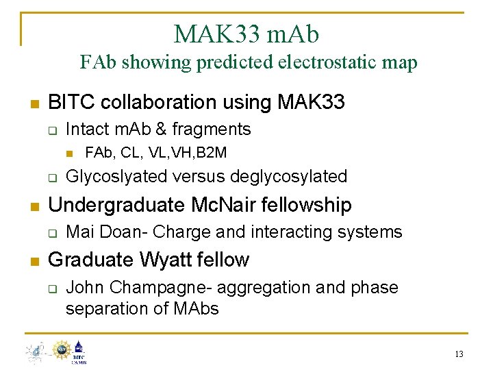 MAK 33 m. Ab FAb showing predicted electrostatic map n BITC collaboration using MAK