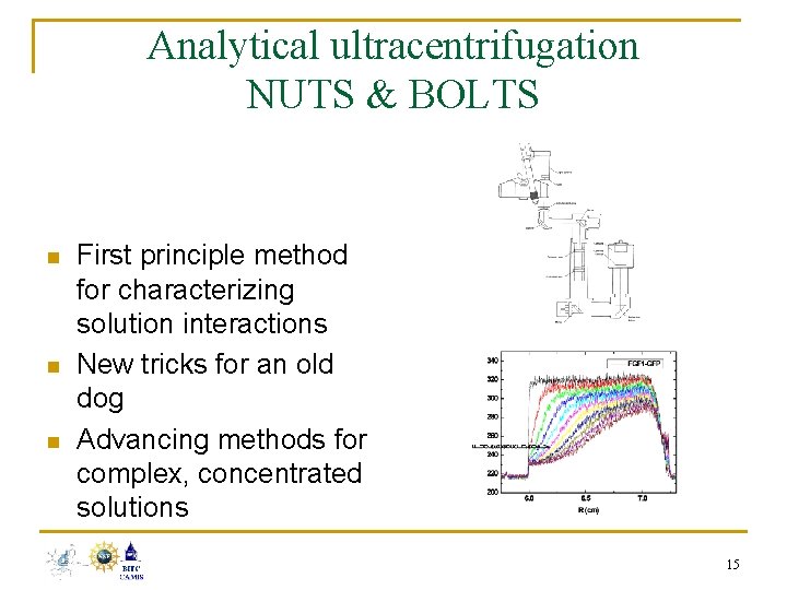 Analytical ultracentrifugation NUTS & BOLTS n n n First principle method for characterizing solution