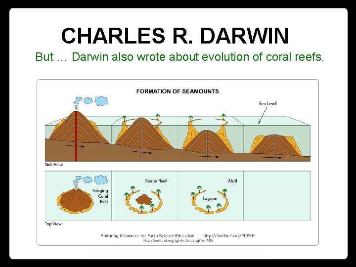 CHARLES R. DARWIN But … Darwin also wrote about evolution of coral reefs. 