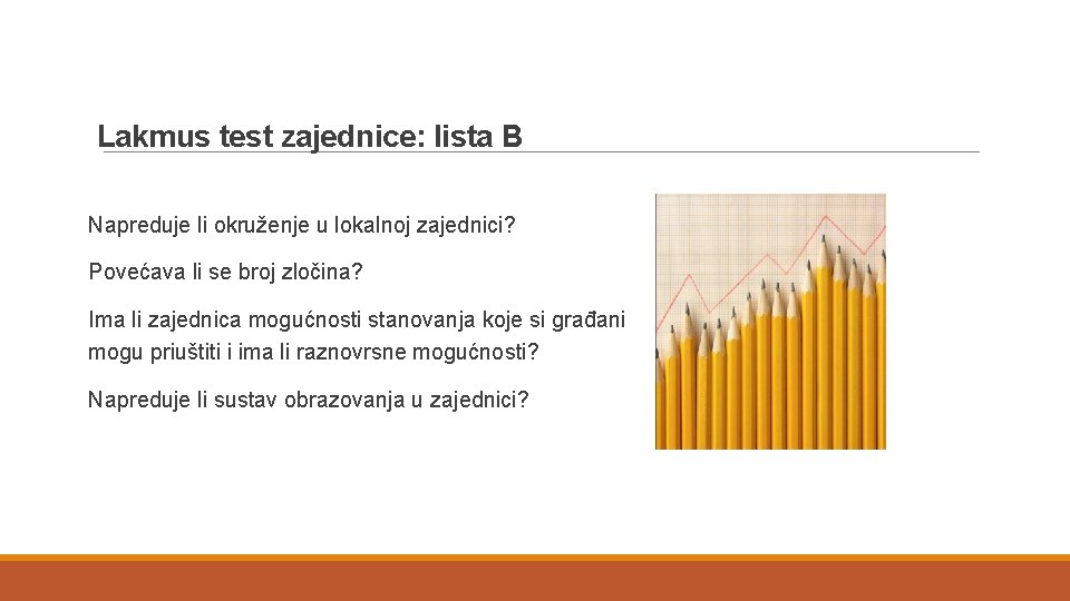 Lakmus test zajednice: lista B Napreduje li okruženje u lokalnoj zajednici? Povećava li se