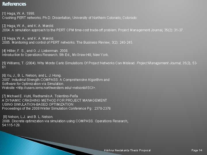 References [1] Haga, W. A. 1998. Crashing PERT networks. Ph. D. Dissertation, University of