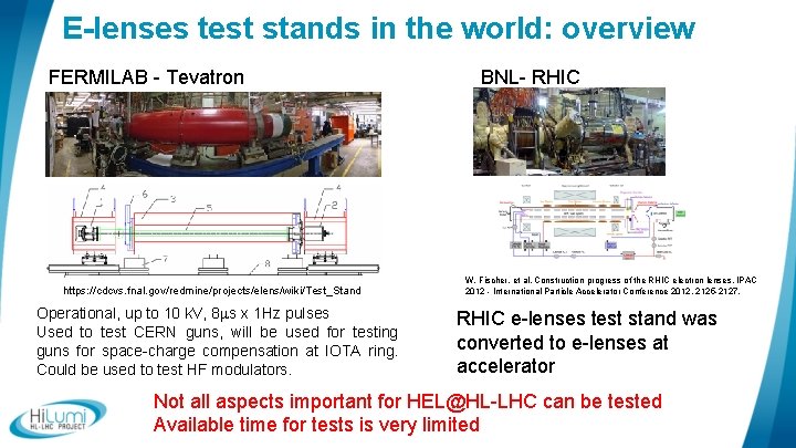 E-lenses test stands in the world: overview FERMILAB - Tevatron https: //cdcvs. fnal. gov/redmine/projects/elens/wiki/Test_Stand