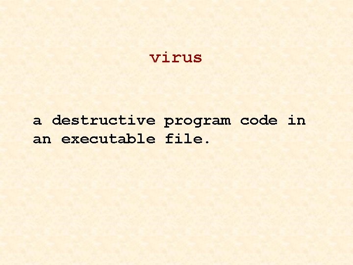virus a destructive program code in an executable file. 