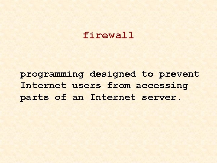 firewall programming designed to prevent Internet users from accessing parts of an Internet server.