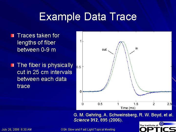 Example Data Traces taken for lengths of fiber between 0 -9 m The fiber