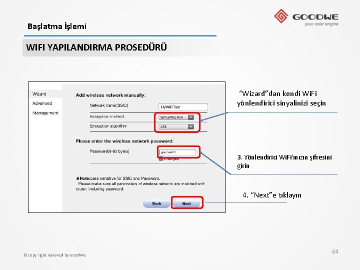 Başlatma İşlemi WIFI YAPILANDIRMA PROSEDÜRÜ “Wizard”dan kendi Wi. Fi yönlendirici sinyalinizi seçin 3. Yönlendirici