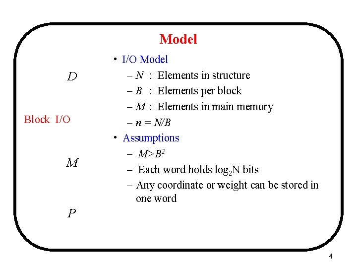 Model D Block I/O M • I/O Model – N : Elements in structure