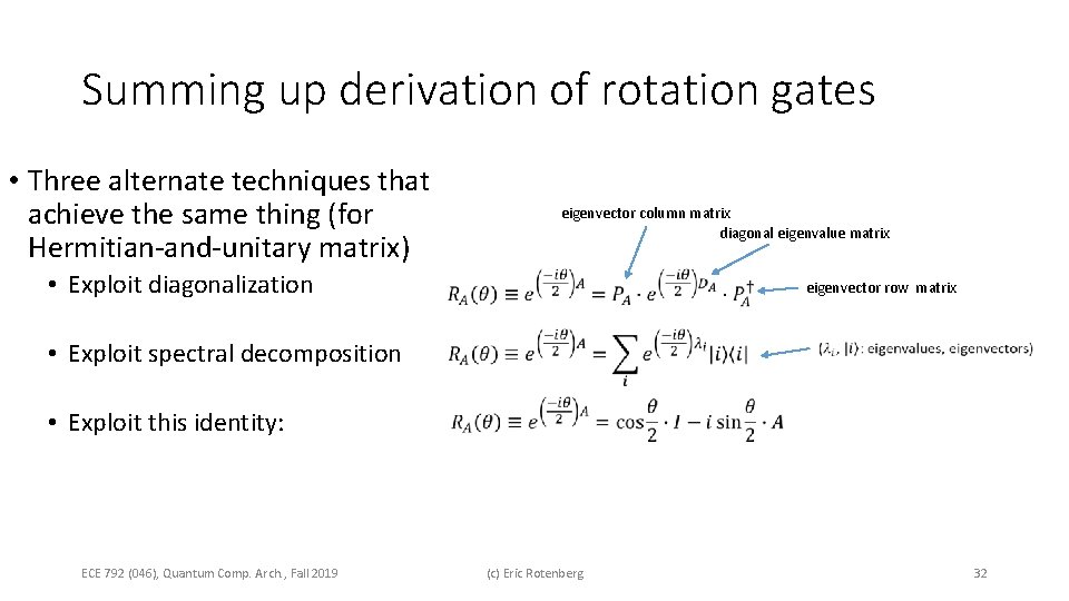 Summing up derivation of rotation gates • Three alternate techniques that achieve the same