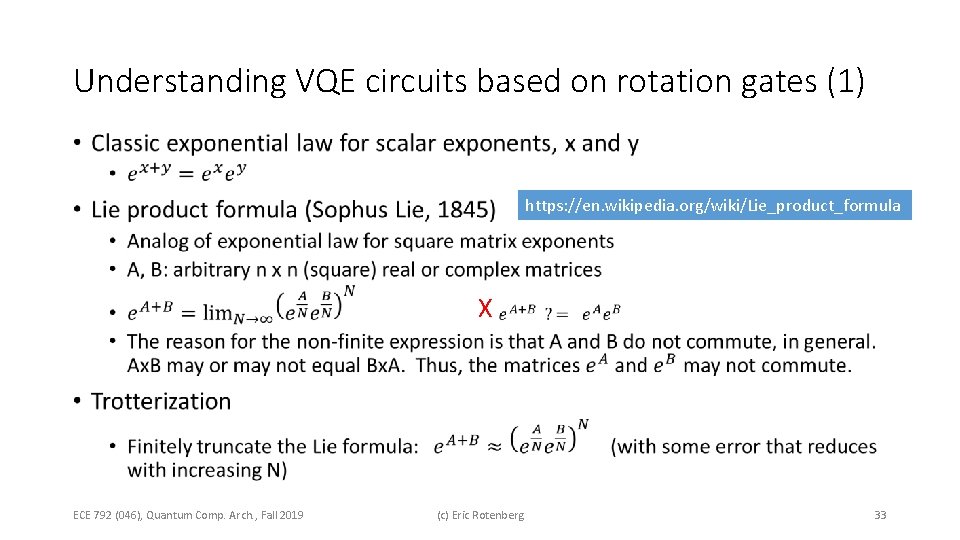 Understanding VQE circuits based on rotation gates (1) • https: //en. wikipedia. org/wiki/Lie_product_formula X
