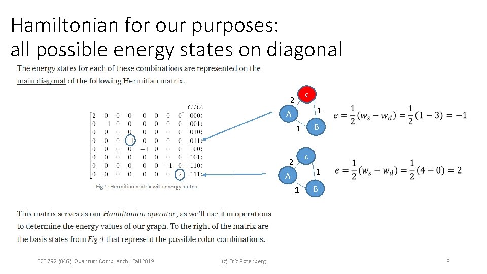 Hamiltonian for our purposes: all possible energy states on diagonal c 2 A 1