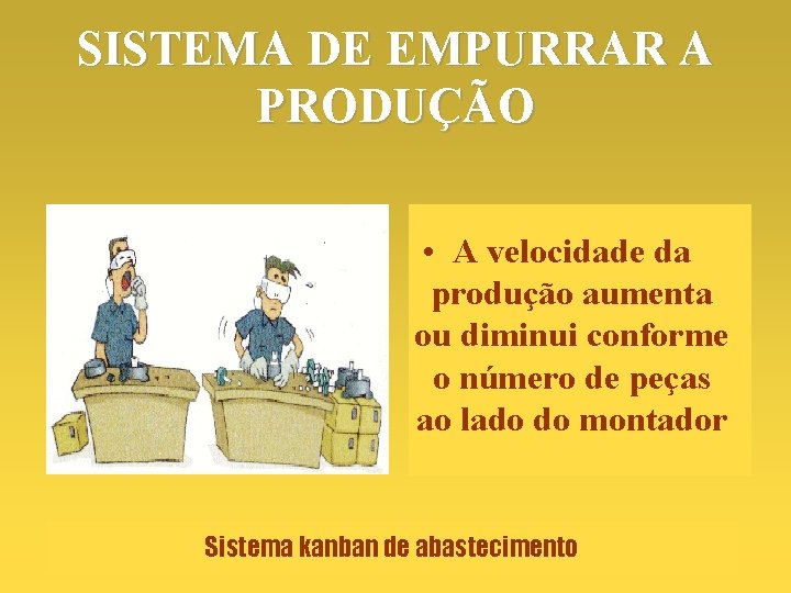 SISTEMA DE EMPURRAR A PRODUÇÃO • A velocidade da produção aumenta ou diminui conforme