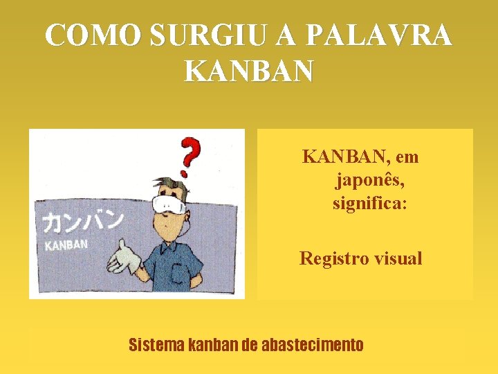 COMO SURGIU A PALAVRA KANBAN, em japonês, significa: Registro visual Sistema kanban de abastecimento