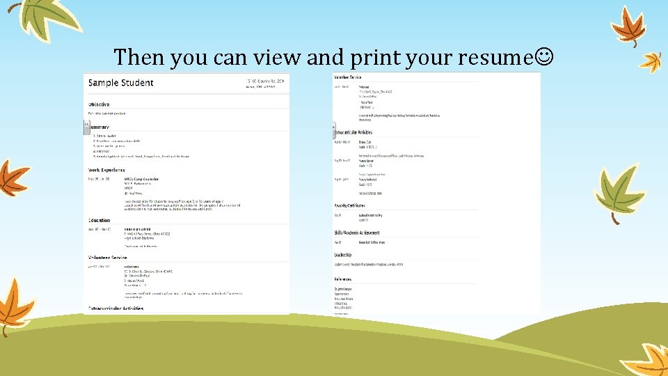 Then you can view and print your resume 
