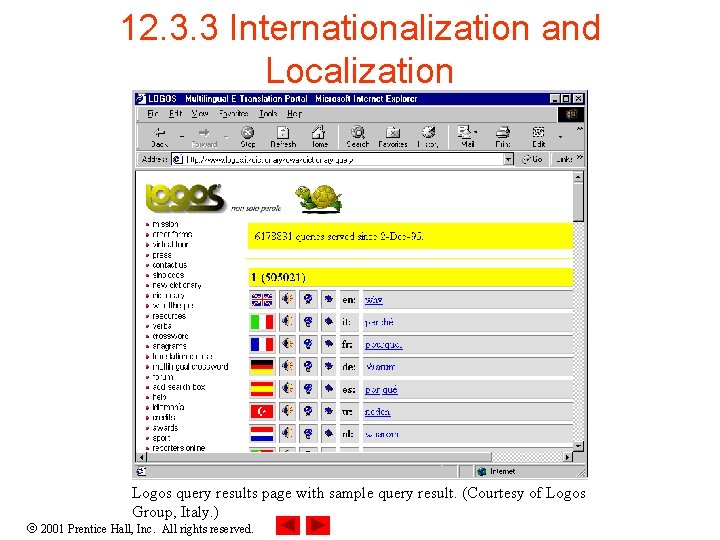12. 3. 3 Internationalization and Localization Logos query results page with sample query result.
