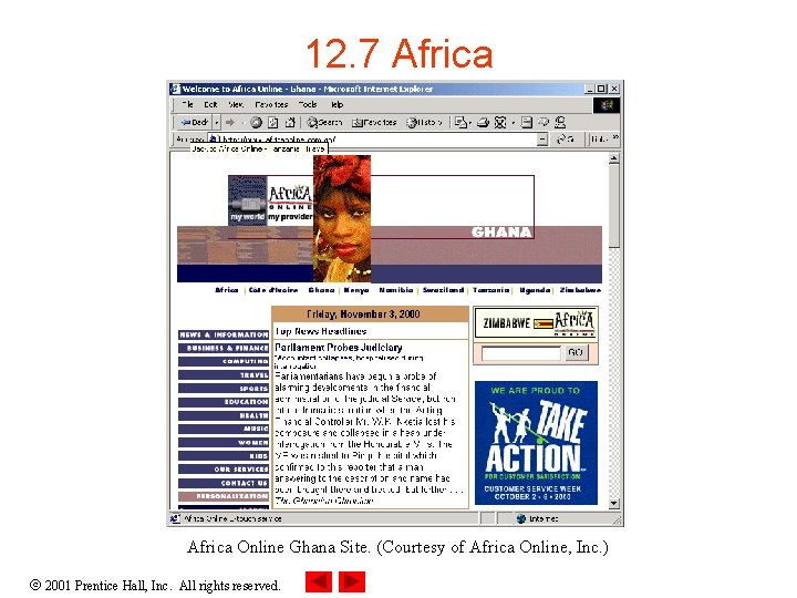 12. 7 Africa Online Ghana Site. (Courtesy of Africa Online, Inc. ) 2001 Prentice