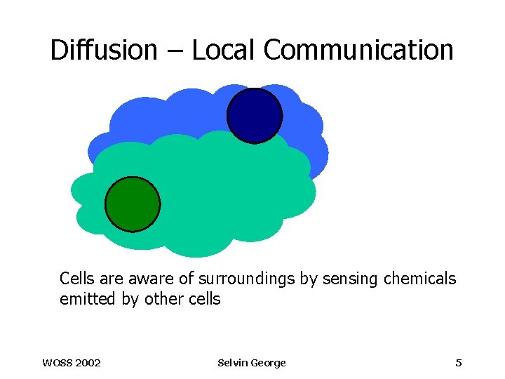 Diffusion – Local Communication Cells are aware of surroundings by sensing chemicals emitted by