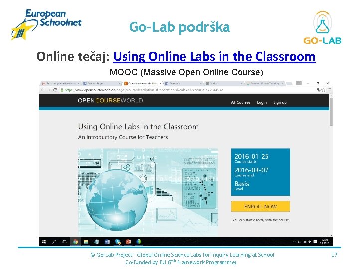 Place for your logo Go-Lab podrška Online tečaj: Using Online Labs in the Classroom
