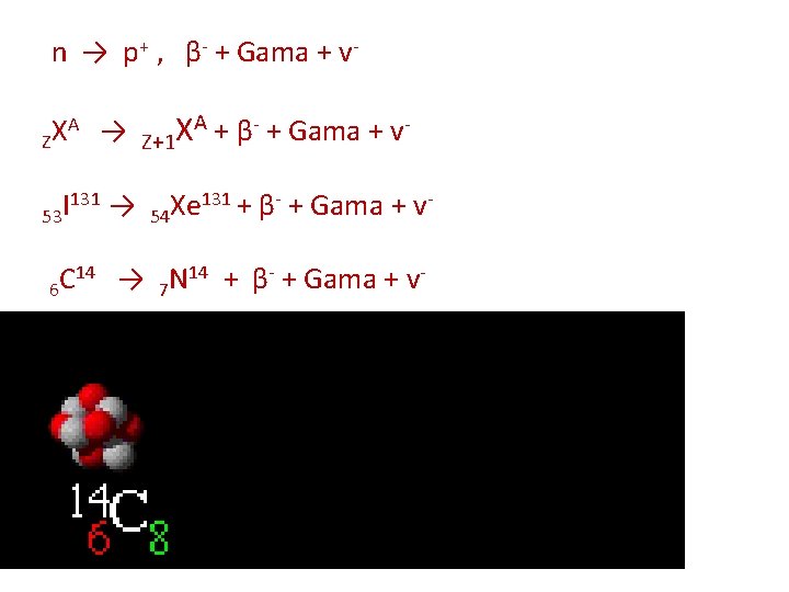 n → p+ , β- + Gama + v. A → X Z 131