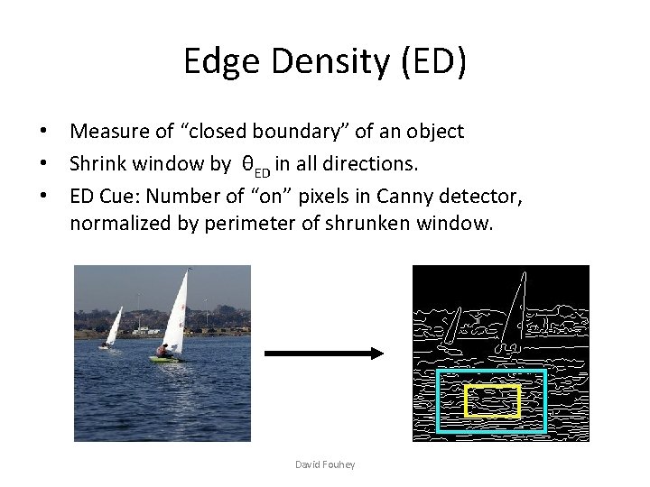 Edge Density (ED) • Measure of “closed boundary” of an object • Shrink window