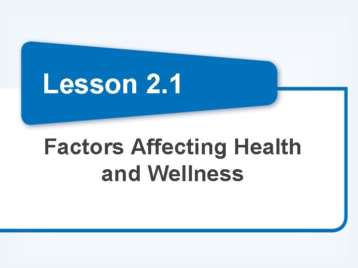 Lesson 2. 1 Factors Affecting Health and Wellness 