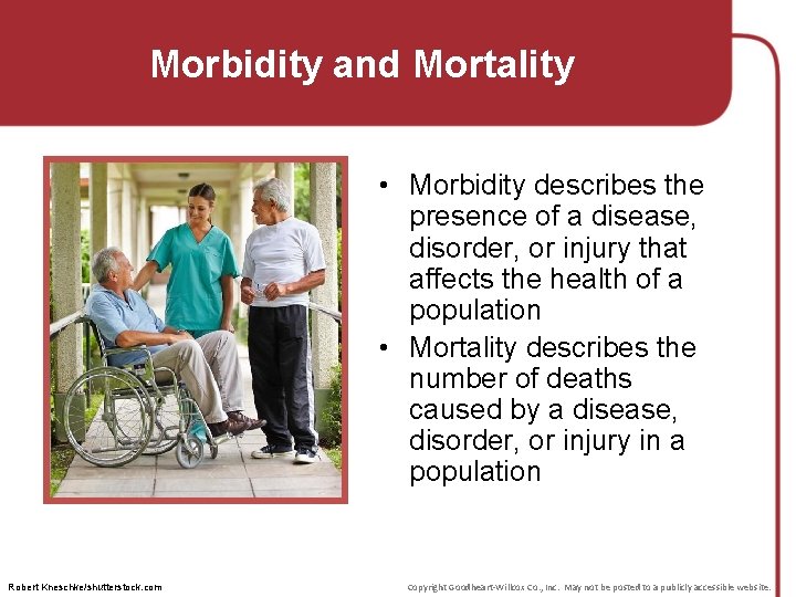 Morbidity and Mortality • Morbidity describes the presence of a disease, disorder, or injury