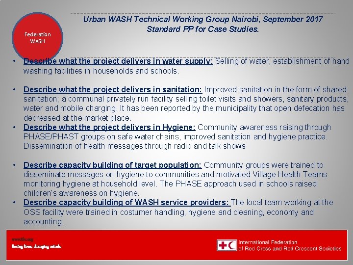 Federation Health WASH Wat. San/EH Urban WASH Technical Working Group Nairobi, September 2017 Standard Federation Health WASH Wat. San/EH Urban WASH Technical Working Group Nairobi, September 2017 Standard