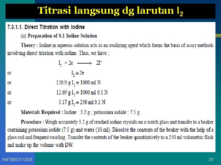 Titrasi langsung dg larutan I 2 ANTIBIOT-OSS 29 