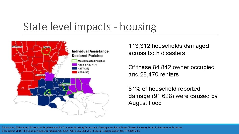 State level impacts - housing 113, 312 households damaged across both disasters Of these