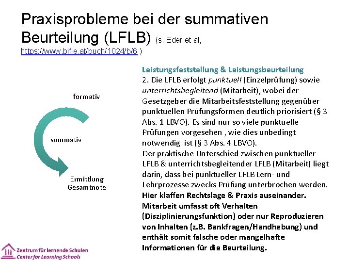 Praxisprobleme bei der summativen Beurteilung (LFLB) (s. Eder et al, https: //www. bifie. at/buch/1024/b/6