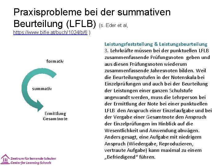 Praxisprobleme bei der summativen Beurteilung (LFLB) (s. Eder et al, https: //www. bifie. at/buch/1024/b/6