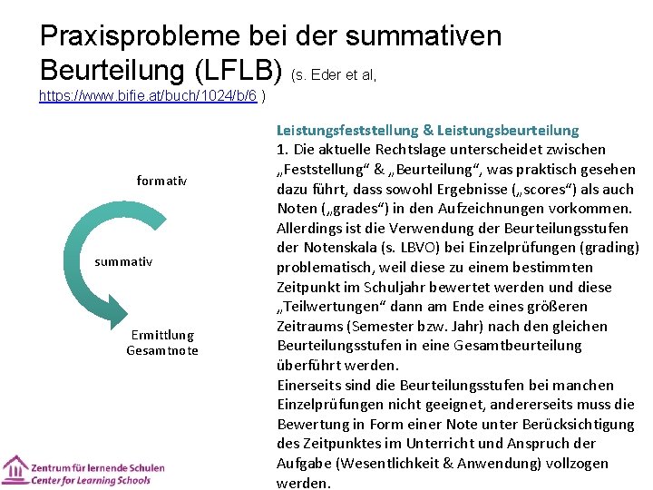 Praxisprobleme bei der summativen Beurteilung (LFLB) (s. Eder et al, https: //www. bifie. at/buch/1024/b/6