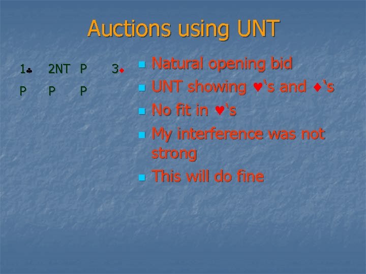 Auctions using UNT 1 2 NT P P 3 n n n Natural opening