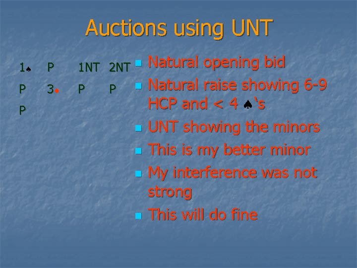 Auctions using UNT 1 P 1 NT 2 NT n P 3 P P