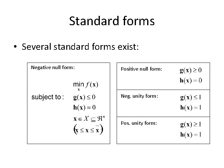 Standard forms • Several standard forms exist: Negative null form: Positive null form: Neg.