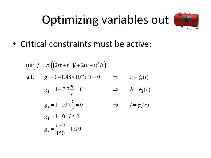 Optimizing variables out • Critical constraints must be active: 