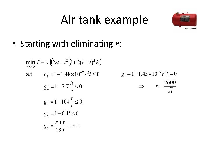 Air tank example • Starting with eliminating r: 