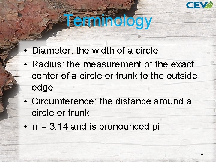 Terminology • Diameter: the width of a circle • Radius: the measurement of the