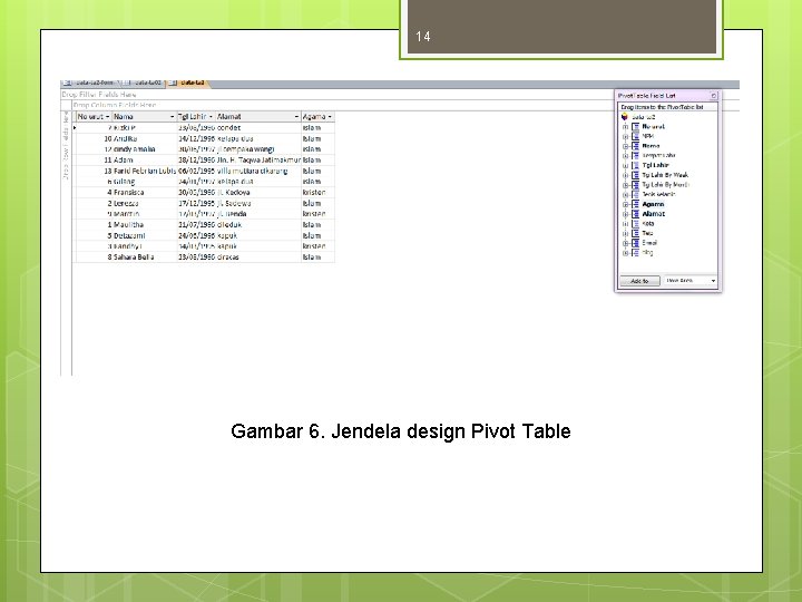 14 Gambar 6. Jendela design Pivot Table 