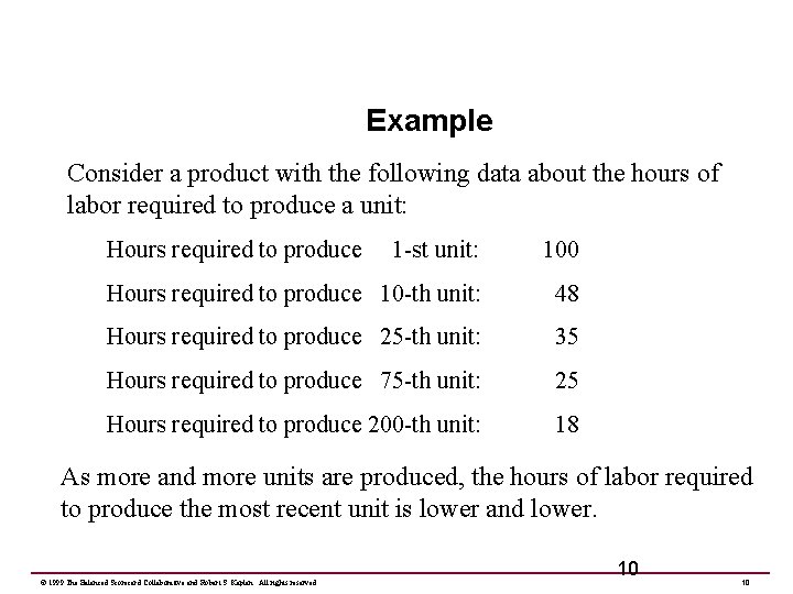 Example Consider a product with the following data about the hours of labor required