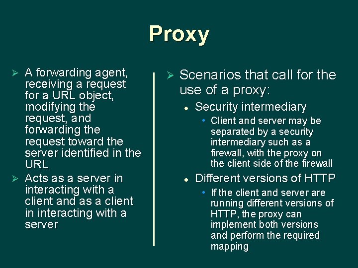 Proxy A forwarding agent, receiving a request for a URL object, modifying the request,