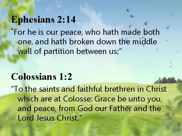 Ephesians 2: 14 “For he is our peace, who hath made both one, and