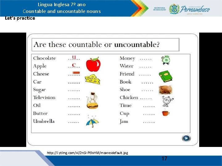 Lingua Inglesa 7º ano Countable and uncountable nouns Let’s practice http: //i. ytimg. com/vi/2