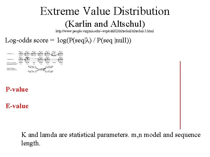 Extreme Value Distribution (Karlin and Altschul) http: //www. people. virginia. edu/~wrp/cshl 02/Altschul-3. html Log-odds