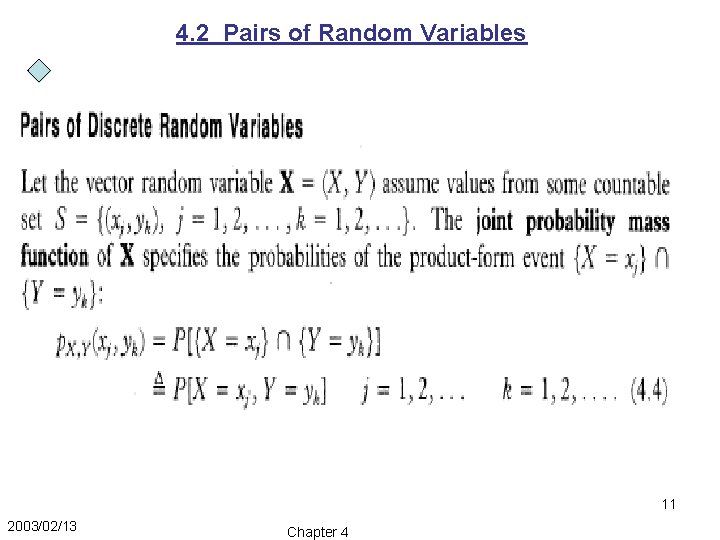 4. 2 Pairs of Random Variables 11 2003/02/13 Chapter 4 