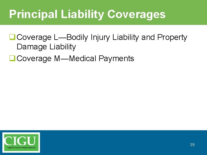 Principal Liability Coverages q Coverage L—Bodily Injury Liability and Property Damage Liability q Coverage