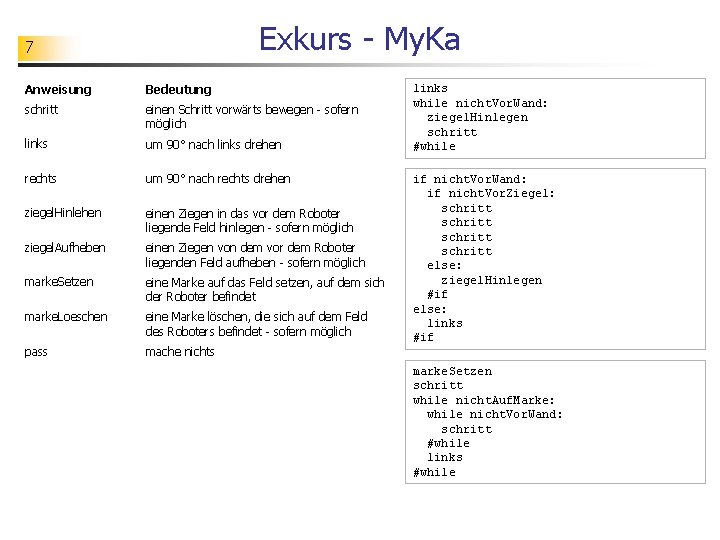 Exkurs - My. Ka 7 Anweisung Bedeutung schritt einen Schritt vorwärts bewegen - sofern