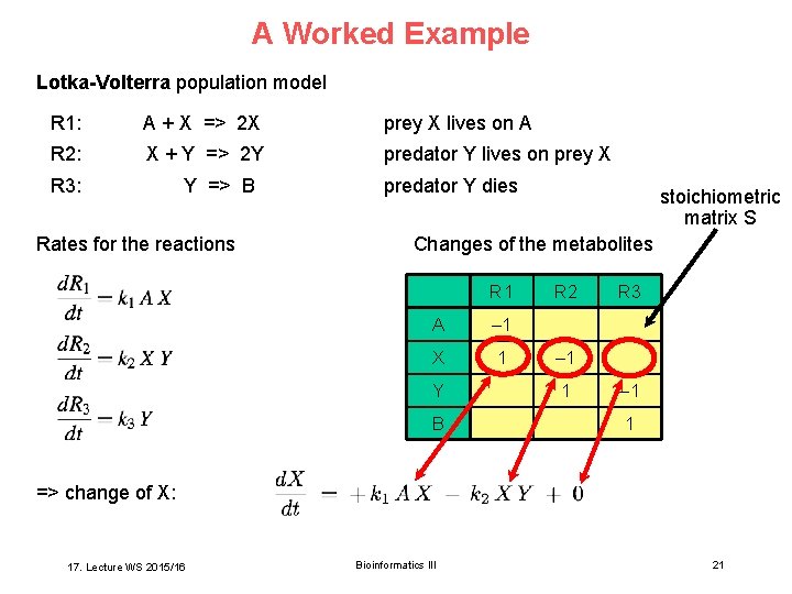A Worked Example Lotka-Volterra population model R 1: A + X => 2 X