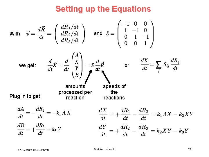 Setting up the Equations and With we get: Plug in to get: 17. Lecture