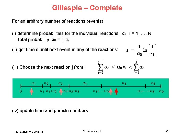 Gillespie – Complete For an arbitrary number of reactions (events): (i) determine probabilities for