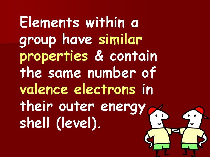 Elements within a group have similar properties & contain the same number of valence
